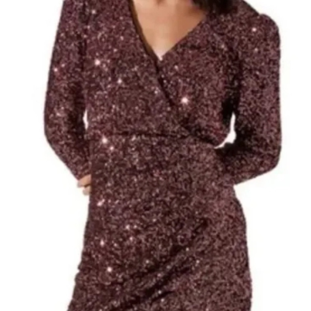 ASTR the label Paris Sequin Mini Wrap Dress in Sparkling Pink